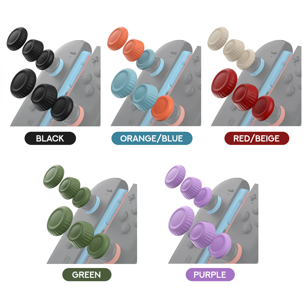 JSAUX Multi-Mode Thumb Grip Set for Nintendo Switch 2 (Black, Orange/Blue, Red/Beige, Green, Purple) (GP0404) - Image 15