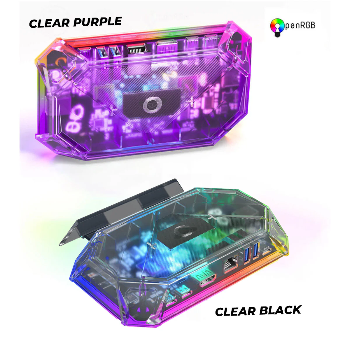 JSAUX 8-Port RGB Docking Station Pro for Steam Deck/ Steam Deck OLED/ ROG Ally/ ROG Ally X/ Legion Go/ MSI Claw (Clear Black, Clear Purple) (HB0801S) - Image 12