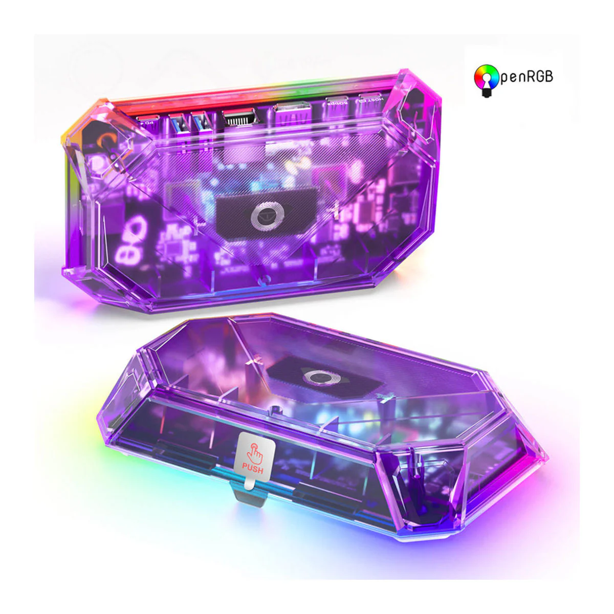 JSAUX 8-Port RGB Docking Station Pro for Steam Deck/ Steam Deck OLED/ ROG Ally/ ROG Ally X/ Legion Go/ MSI Claw (Clear Black, Clear Purple) (HB0801S) - Image 4