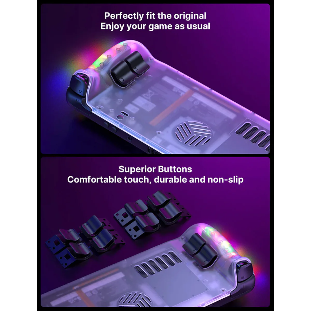 JSAUX RGB & Vents Transparent Back Plate for Steam Deck & Steam Deck OLED (Crystal) (PC0106C) - Image 4