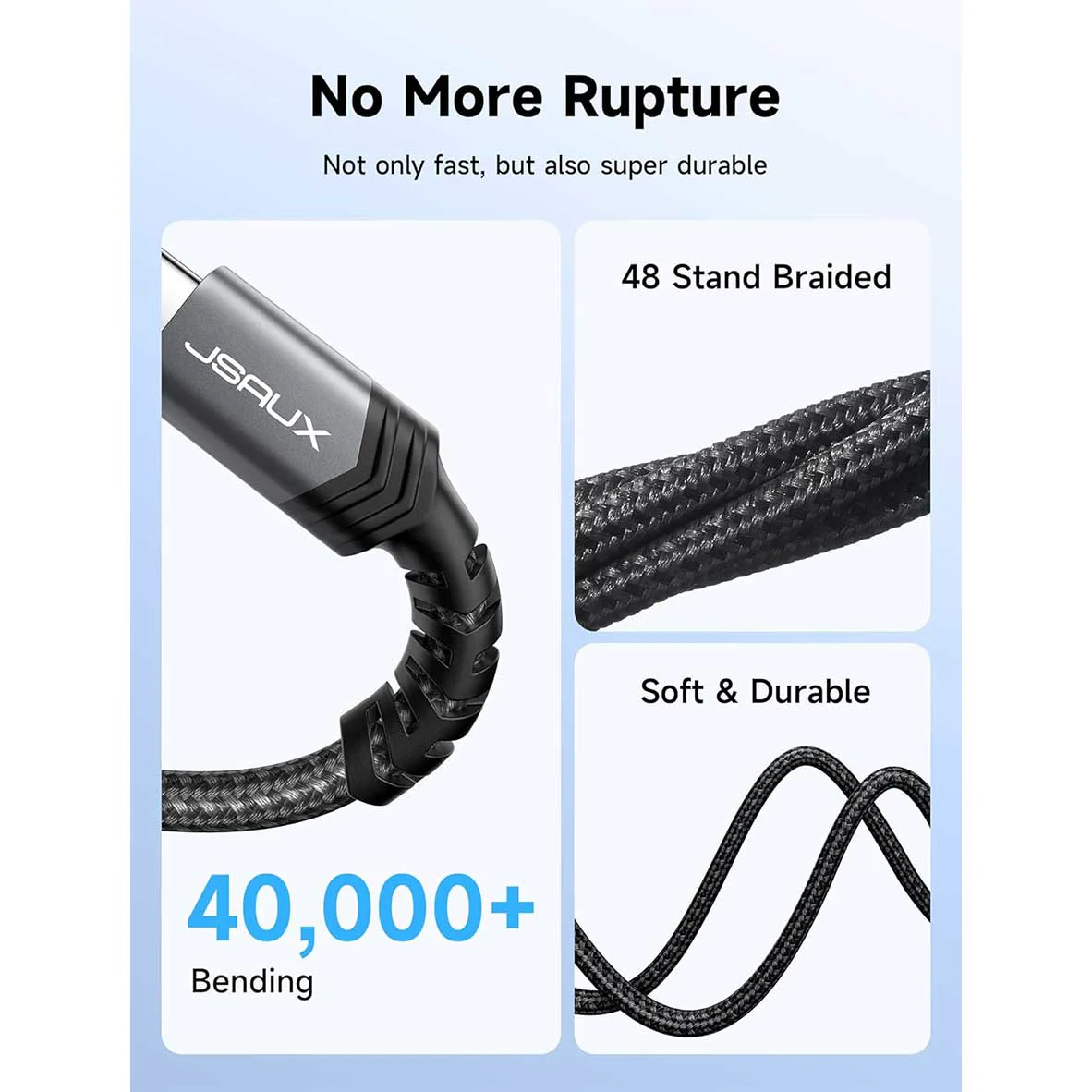JSAUX Side Right Angle 100W USB-C to USB-C Braided Nylon Cable 10ft (Grey) (CC0034A) - Image 2