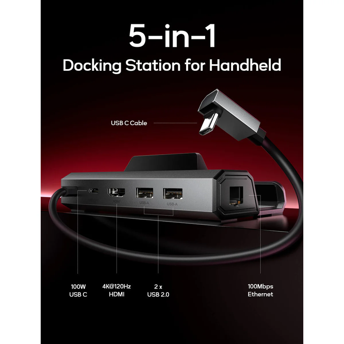 JSAUX USB-C 5-in-1 Docking Station for Steam Deck/ Steam Deck OLED/ ROG Ally/ ROG Ally X / Legion Go/ Legion Go 2/ Legion Go S (Grey) (HB0602S) - Image 2