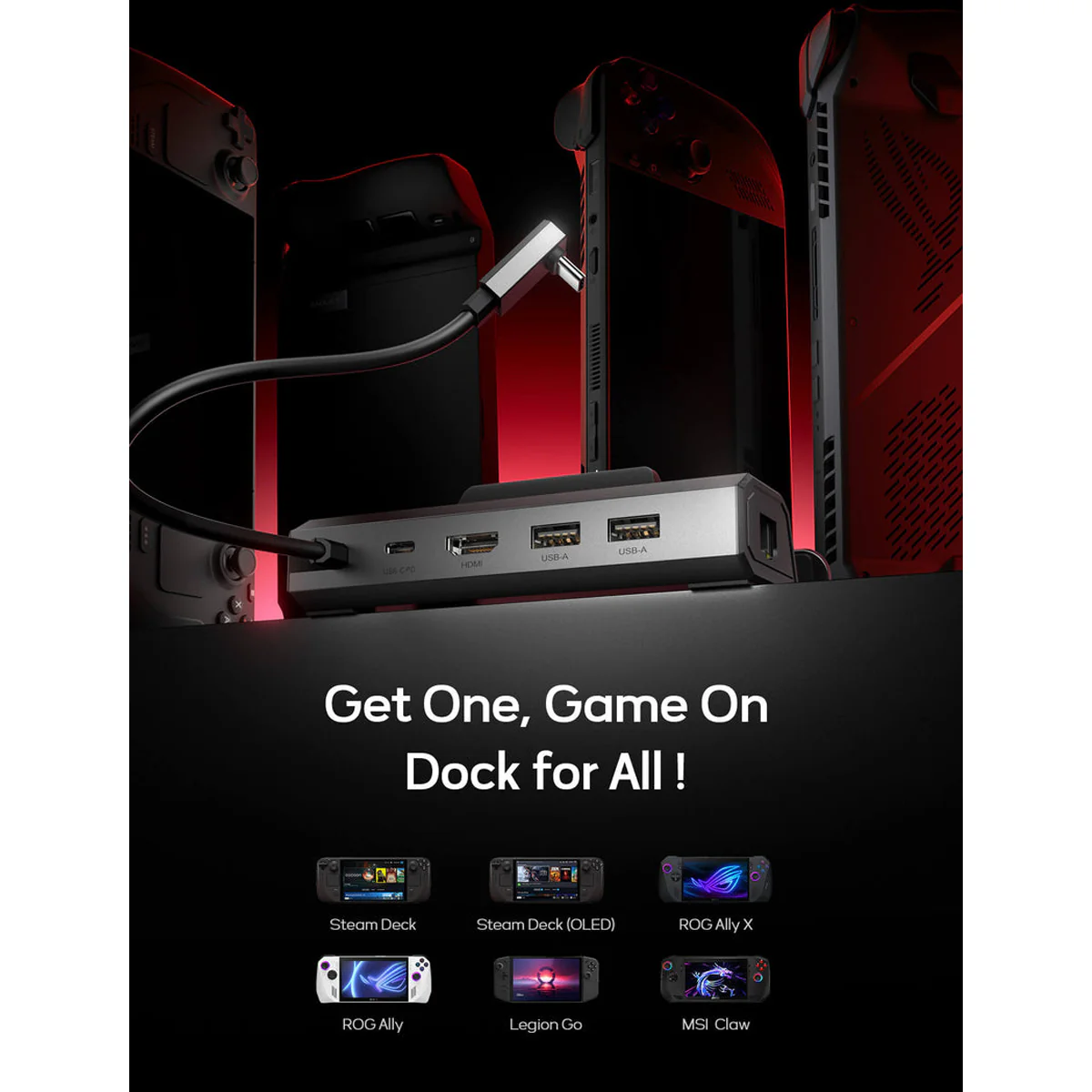 JSAUX USB-C 5-in-1 Docking Station for Steam Deck/ Steam Deck OLED/ ROG Ally/ ROG Ally X / Legion Go/ Legion Go 2/ Legion Go S (Grey) (HB0602S) - Image 7