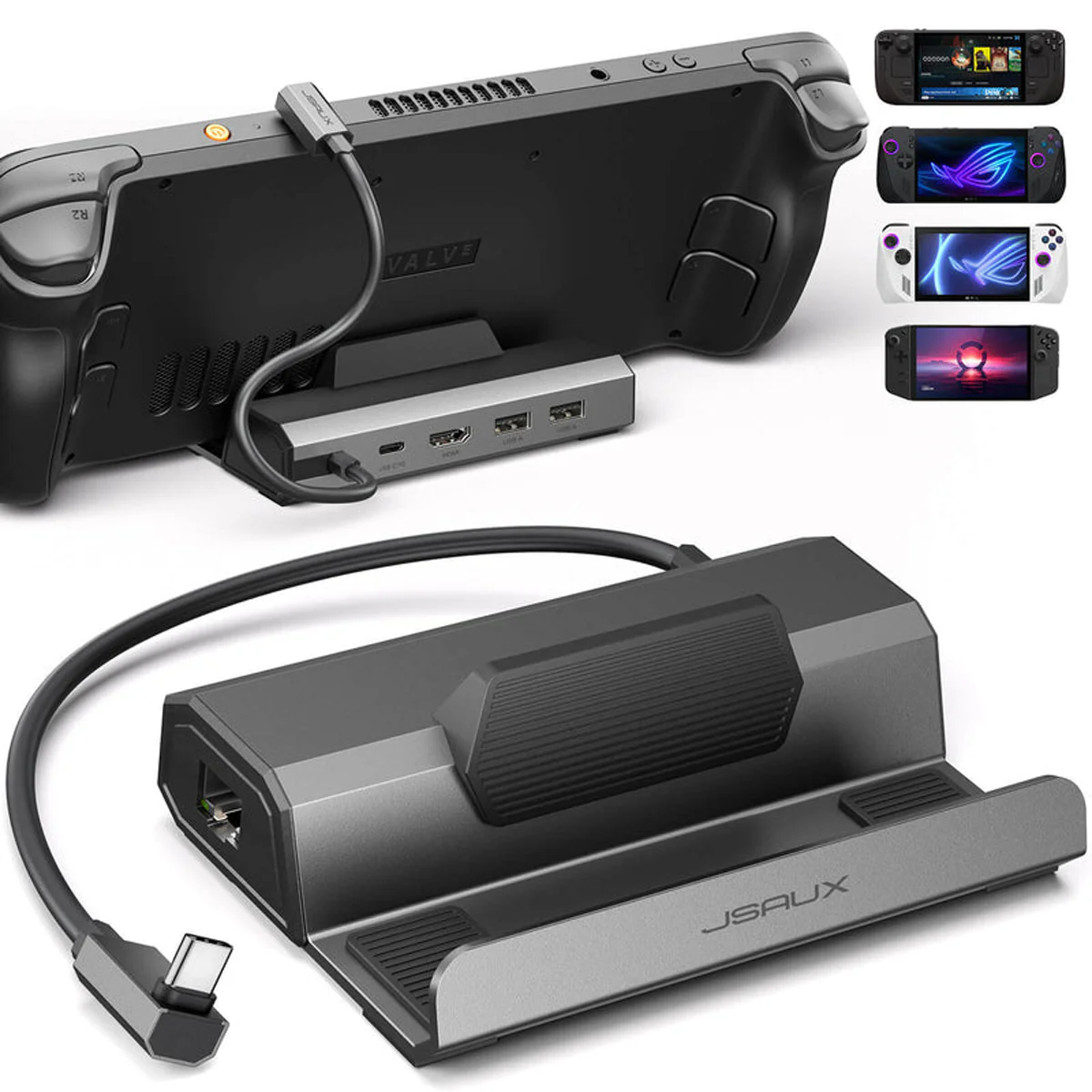 JSAUX USB-C 5-in-1 Docking Station for Steam Deck/ Steam Deck OLED/ ROG Ally/ ROG Ally X / Legion Go/ Legion Go 2/ Legion Go S (Grey) (HB0602S) - Image 8