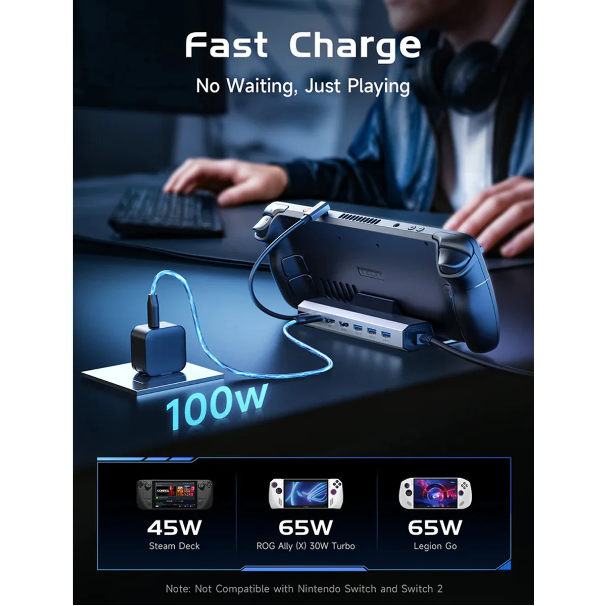 JSAUX USB-C 7-in-1 Docking Station for Steam Deck/ Steam Deck OLED/ ROG Ally/ ROG Ally X/ Legion Go/ Legion Go 2/ Legion Go S (Grey) (HB0702S) - Image 5