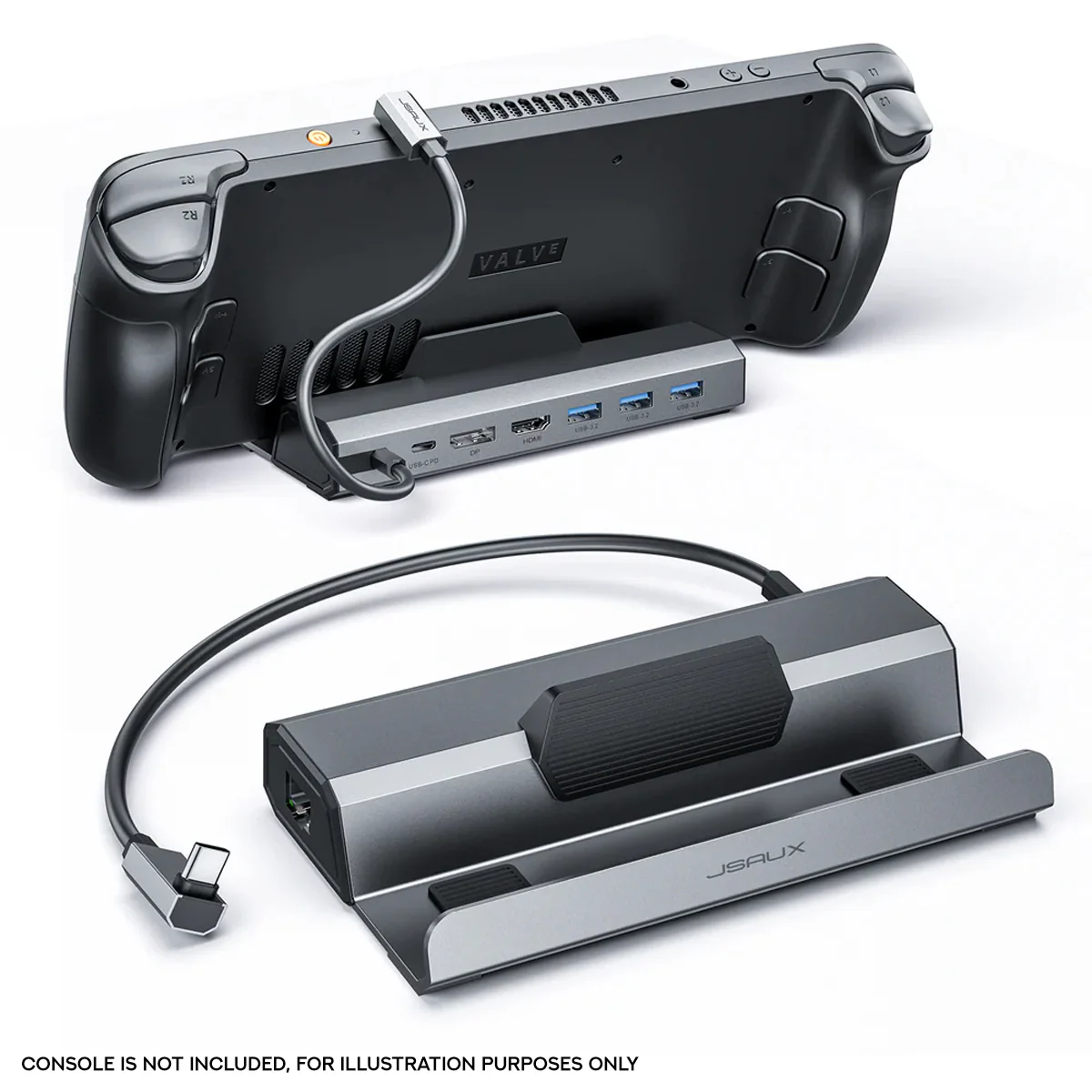JSAUX USB-C 7-in-1 Docking Station for Steam Deck/ Steam Deck OLED/ ROG Ally/ ROG Ally X/ Legion Go/ Legion Go 2/ Legion Go S (Grey) (HB0702S) - Image 9