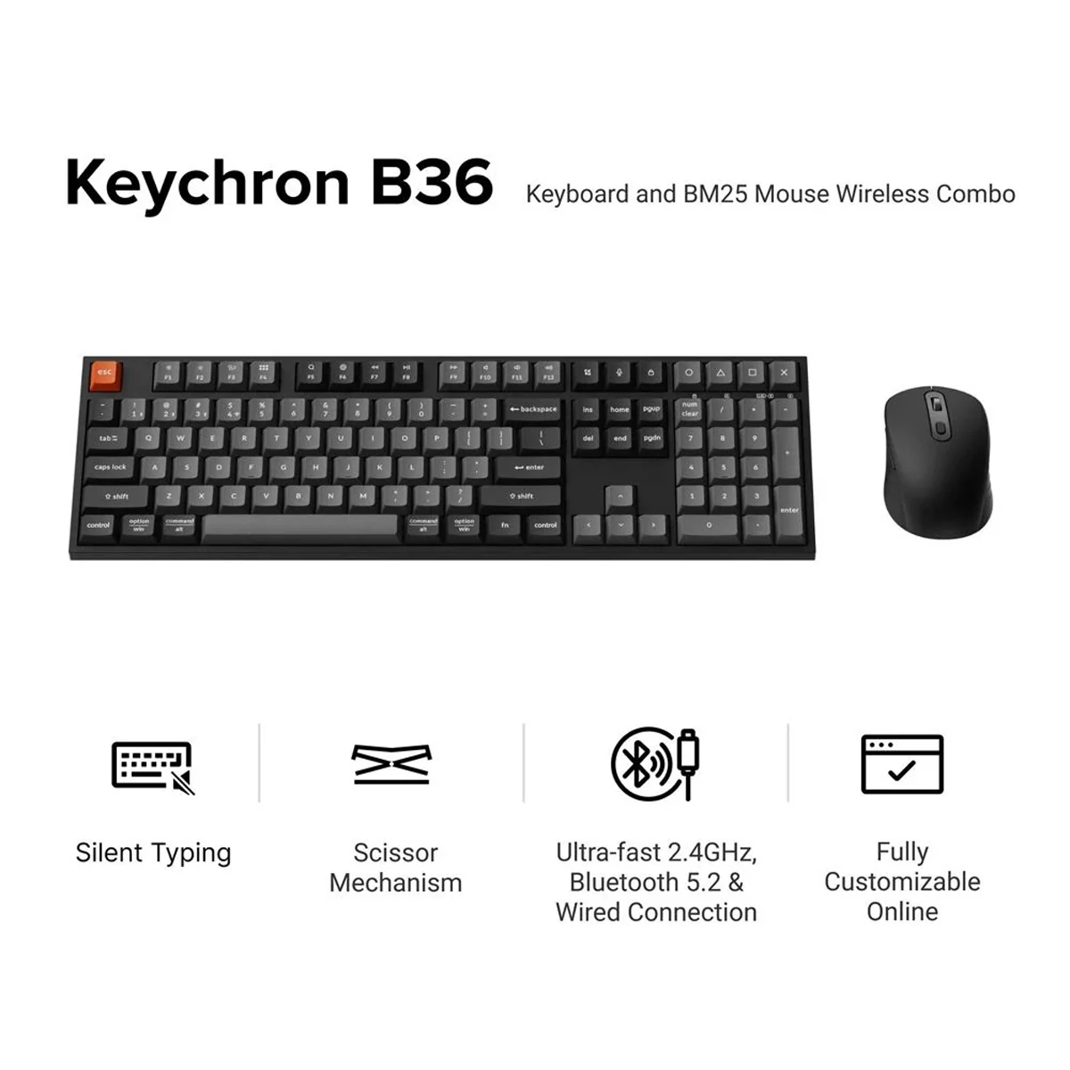 Keychron B36 Full-Size Keyboard and BM25 Mouse Wireless Combo (KCBD13) - Image 2