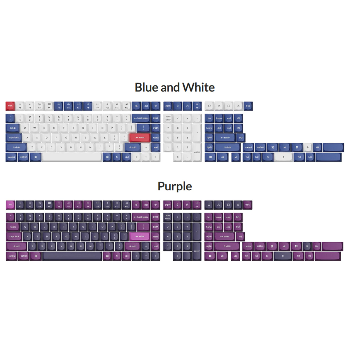 Keychron Double Shot PBT OSA Full Set (141 Keys) Keycap Set (Blue & White, Purple) (PBT-54, PBT-53)