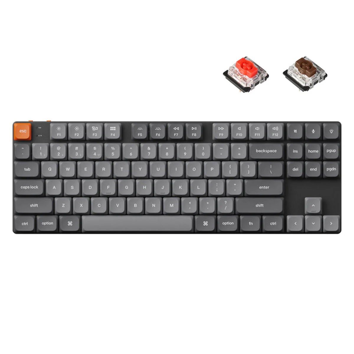 Keychron K1 Max QMK/Via Compact Wireless Custom Mechanical Keyboard - Black/Grey (White Backlit - Low Profile Gateron Mechanical Red Switch, RGB Backlit - Low Profile Gateron Mechanical Brown Switch)