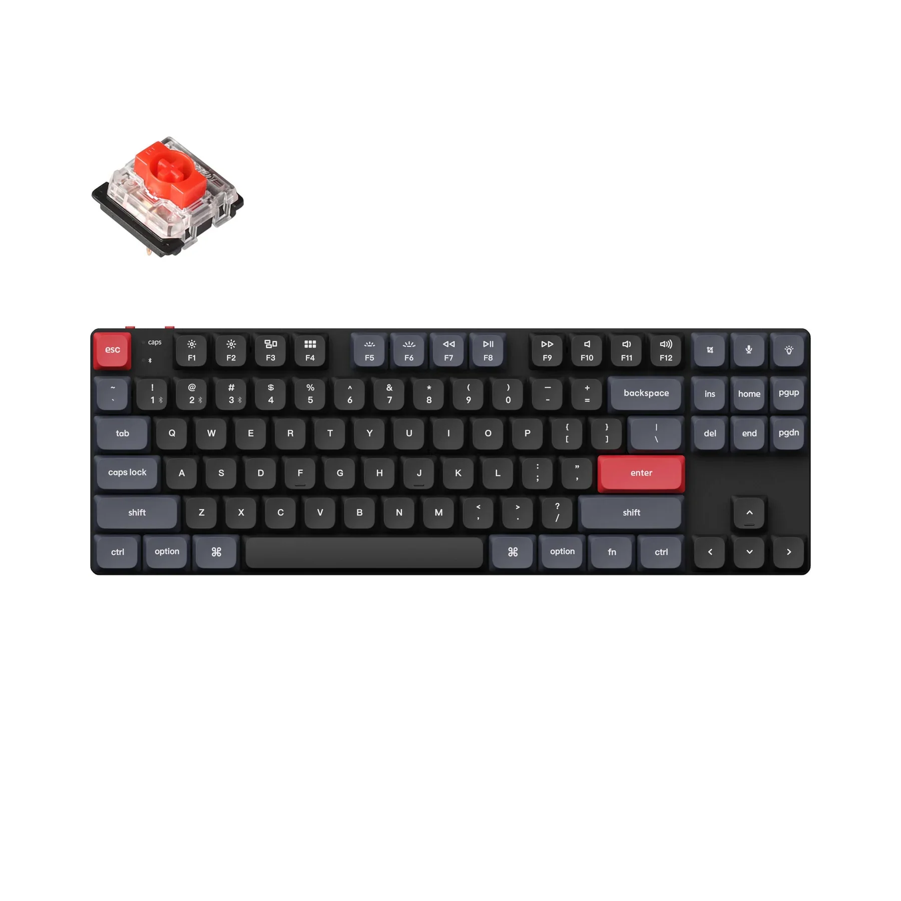 Keychron K1 Pro QMK/Via White Backlight Low Profile Gateron Wireless Mechanical Keyboard - Black (Red Switch) (K1P-A1)