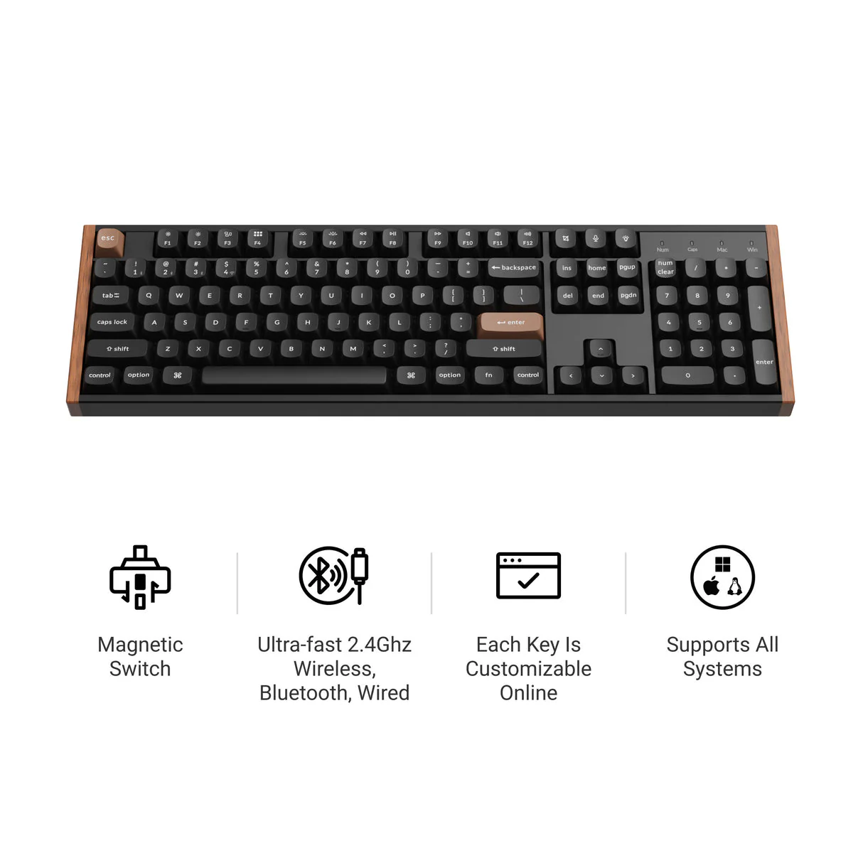 Keychron K10 HE Special Ed. Full Size Wireless Magnetic Switch Custom Keyboard - Black (Gateron Double-Rail Magnetic Nebula Switch) (K10H-F1) - Image 2