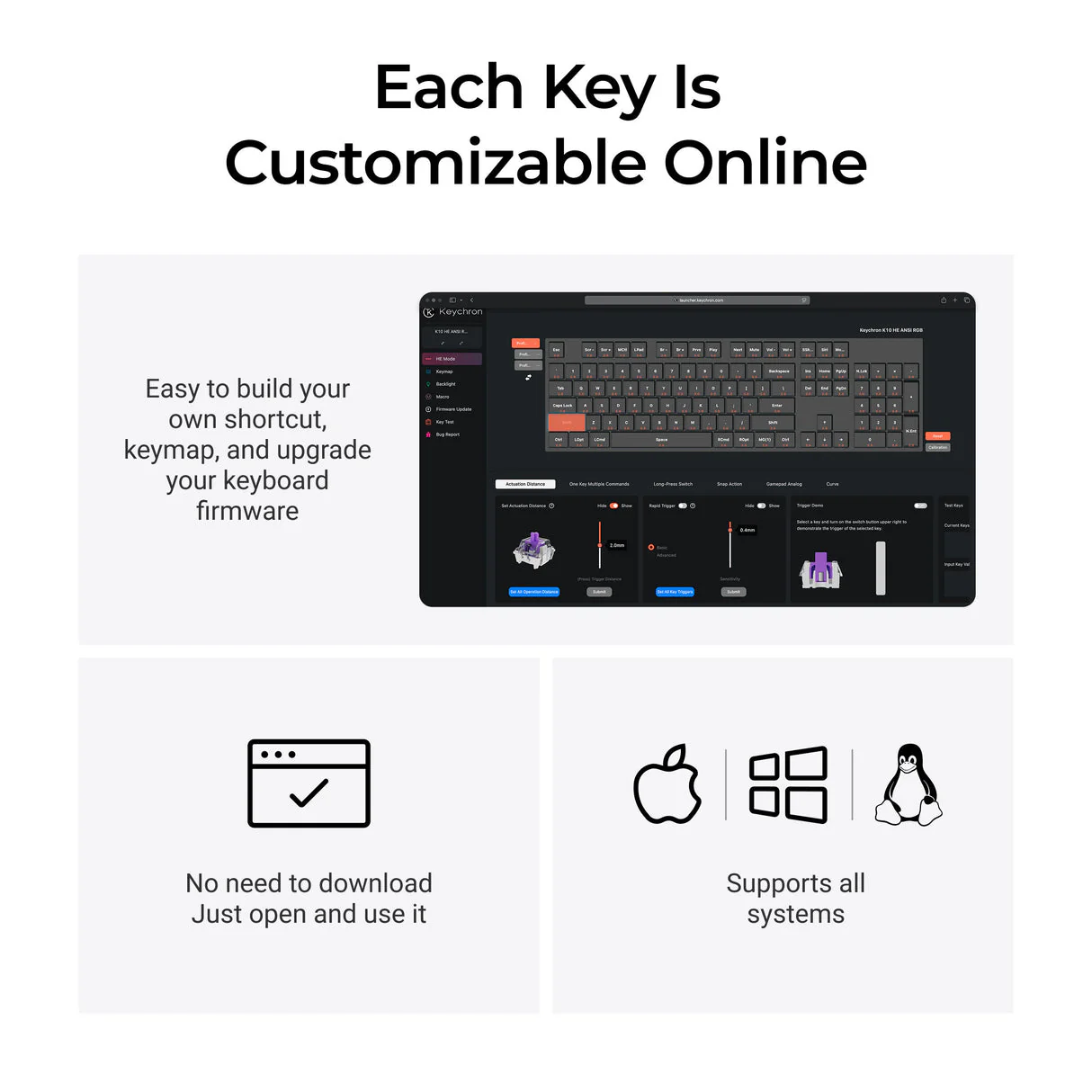 Keychron K10 HE Special Ed. Full Size Wireless Magnetic Switch Custom Keyboard - Black (Gateron Double-Rail Magnetic Nebula Switch) (K10H-F1) - Image 7