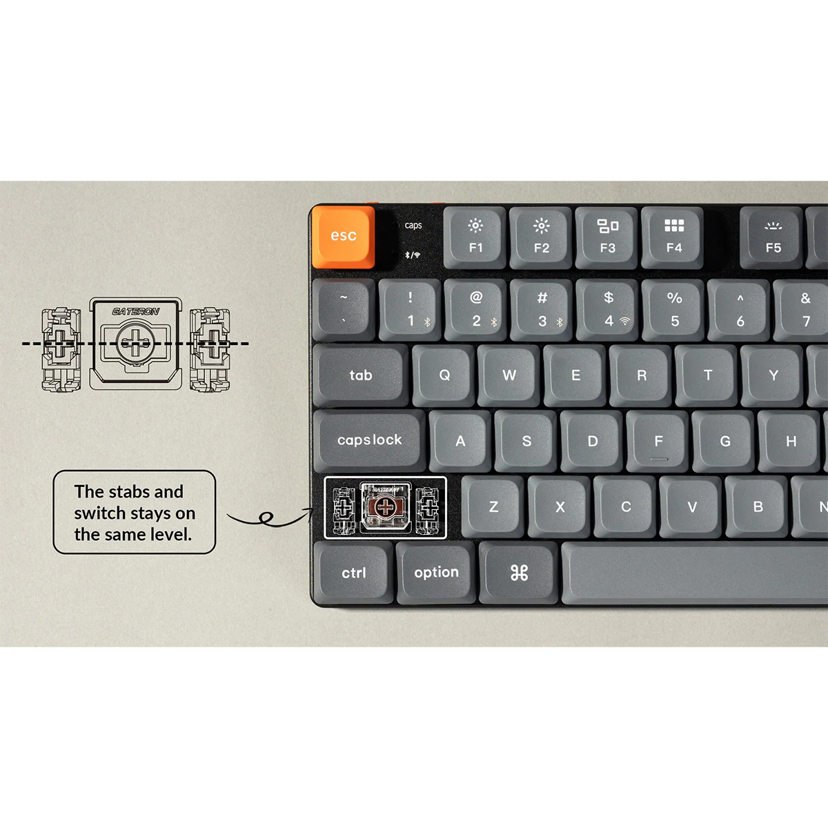 Keychron K13 Max QMK/VIA White Backlight Wireless Custom Mechanical Keyboard (Low Profile Gateron Mechanical Red Switch) (K13M-A1) - Image 9