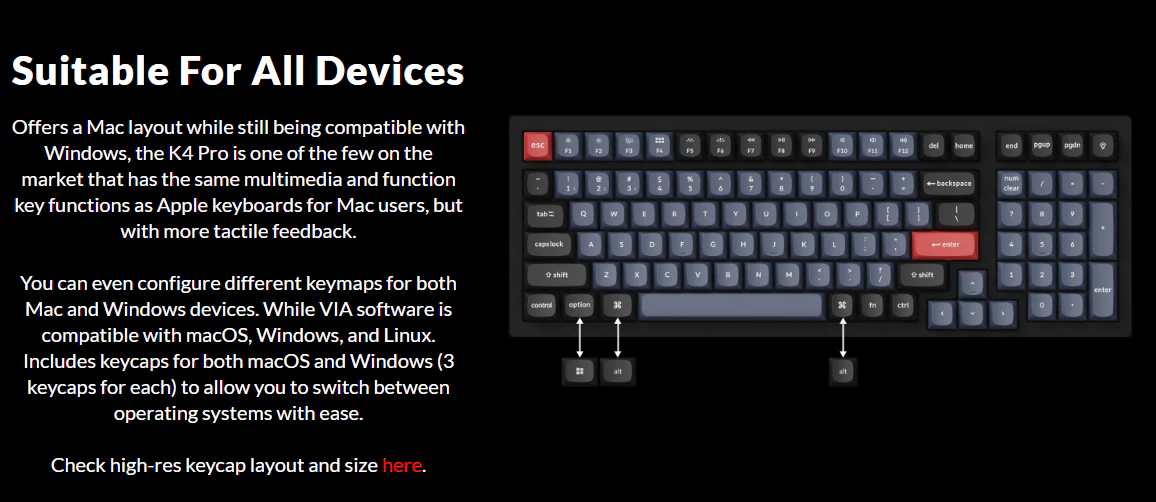 Keychron K4 Pro QMK/Via Hot-Swappable White Backlight Wireless Mechanical Keyboard (K Pro Mechanical Brown Switch) (K4P-G3) - Image 7
