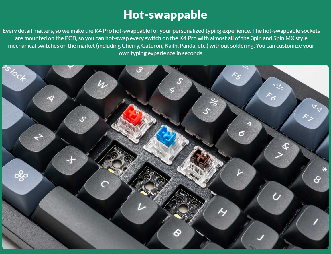 Keychron K4 Pro QMK/Via Hot-Swappable White Backlight Wireless Mechanical Keyboard (K Pro Mechanical Red Switch) (K4P-G1) - Image 5