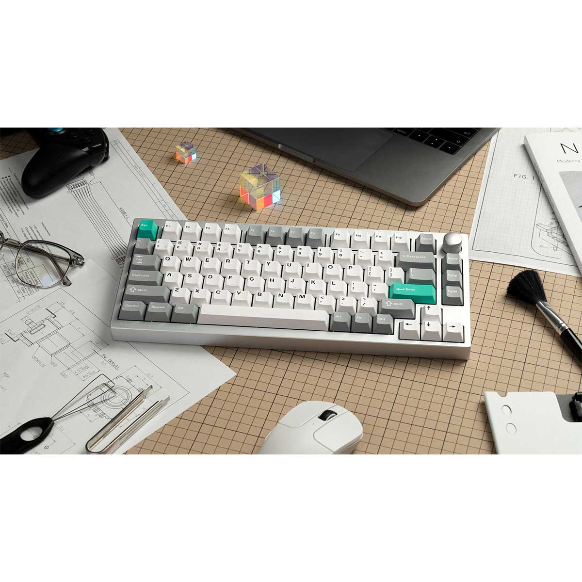 Keychron Lemokey P1 QMK/VIA Fully Assembled with Knob (Pro Version) RGB Backlight Hot-Swappable 75% Custom Gaming Keyboard - Space Silver (Super Red Switch) (P1P-X1) - Image 2