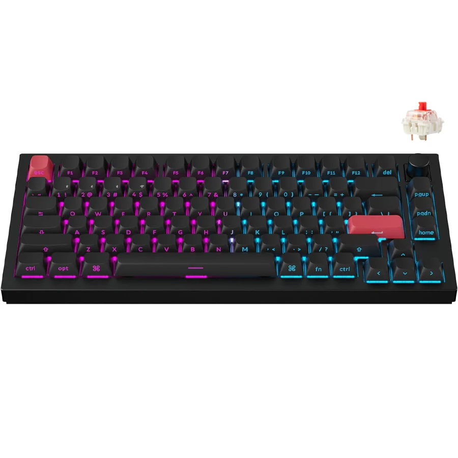 Keychron Q1 Max QMK/VIA Fully Assembled with Knob RGB Backlit Hot-Swappable 75% Wireless Custom Mechanical Keyboard - Carbon Black (Gateron Jupiter Red Switch) (Q1M-M1S)