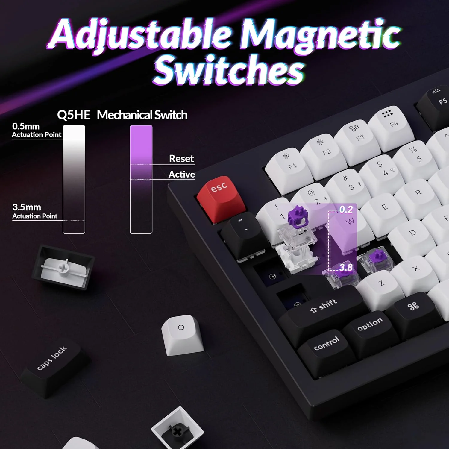 Keychron Q5 HE QMK 96% Fully Assembled Knob RGB Backlight Hot-Swappable Wireless Magnetic Switch Keyboard - Carbon Black (Gateron Double-Rail Magnetic Nebula Switch) (Q5H-M1) - Image 8