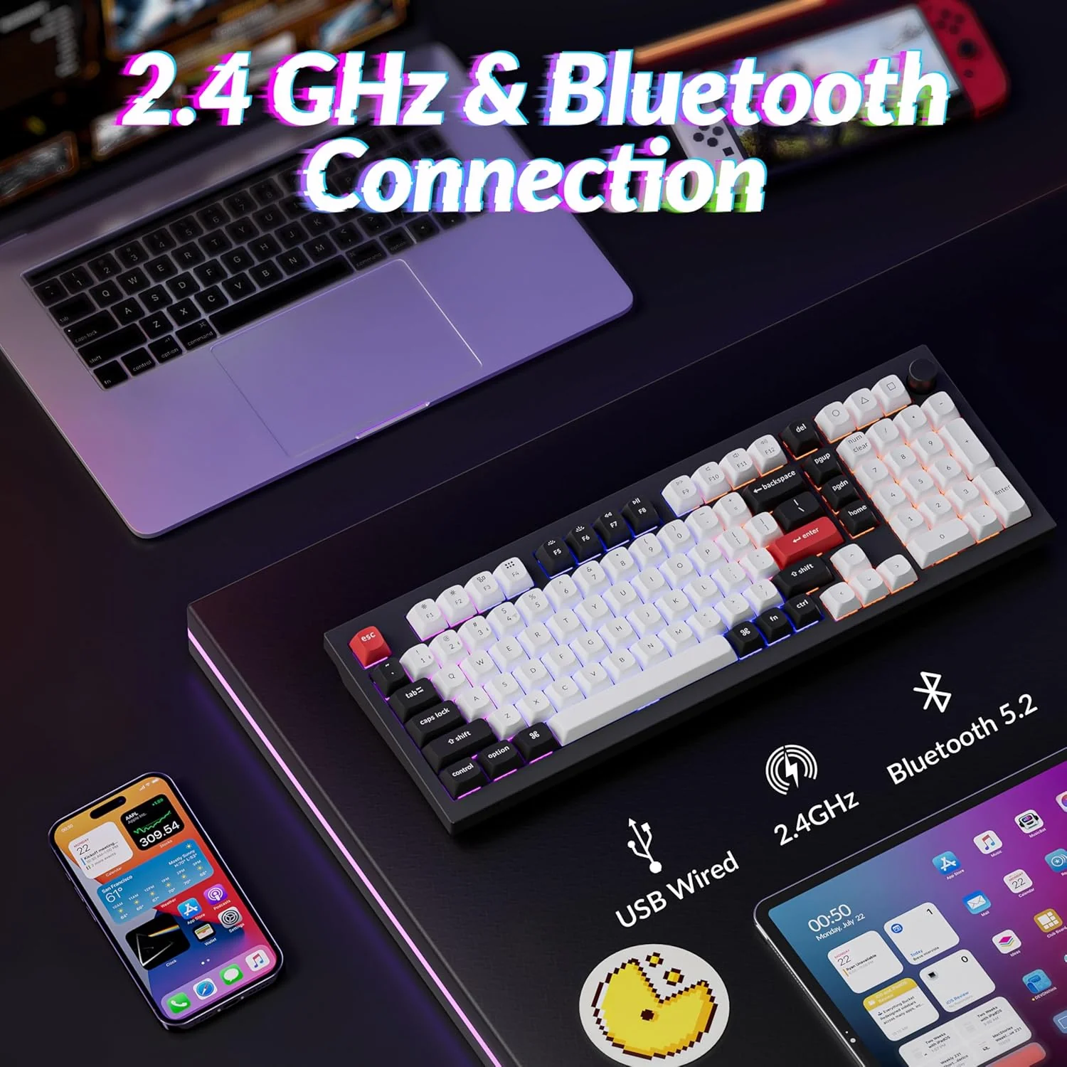 Keychron Q5 HE QMK 96% Fully Assembled Knob RGB Backlight Hot-Swappable Wireless Magnetic Switch Keyboard - Carbon Black (Gateron Double-Rail Magnetic Nebula Switch) (Q5H-M1) - Image 9