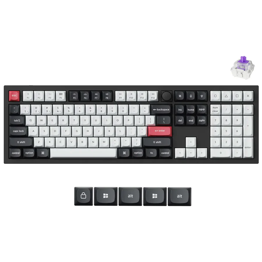 Keychron Q6 HE QMK Fully Assembled Knob RGB Full Size Wireless Custom Keyboard - Carbon Black (Gateron Double-Rail Magnetic Nebula Switch) (Q6H-M1)
