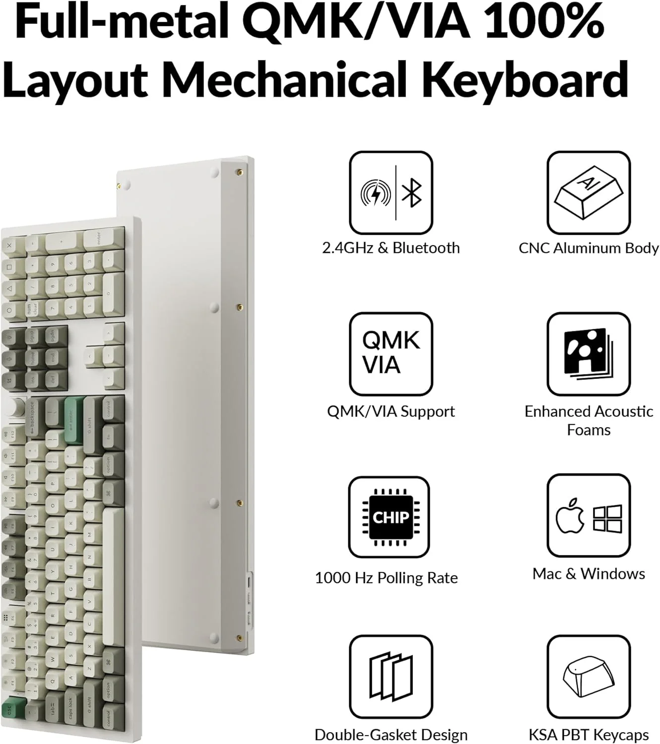 Keychron Q6 Max QMK/Via Fully Assembled With Knob RGB Backlit Hot-Swappable Full Size Wireless Custom Mechanical Keyboard - Shell White (Red Switch, Banana Switch) - Image 7