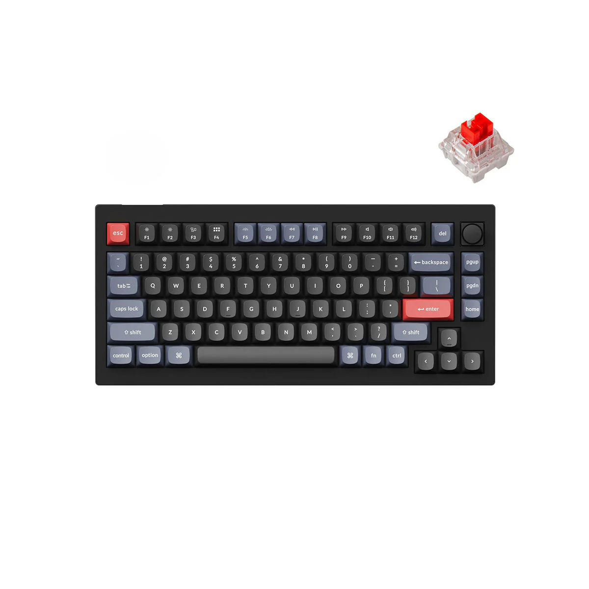 Keychron V1 QMK Knob Version RGB Backlight Hot-Swappable Wired Mechanical Keyboard - Carbon Black Non-Transparent (Red Switch) (V1D1)
