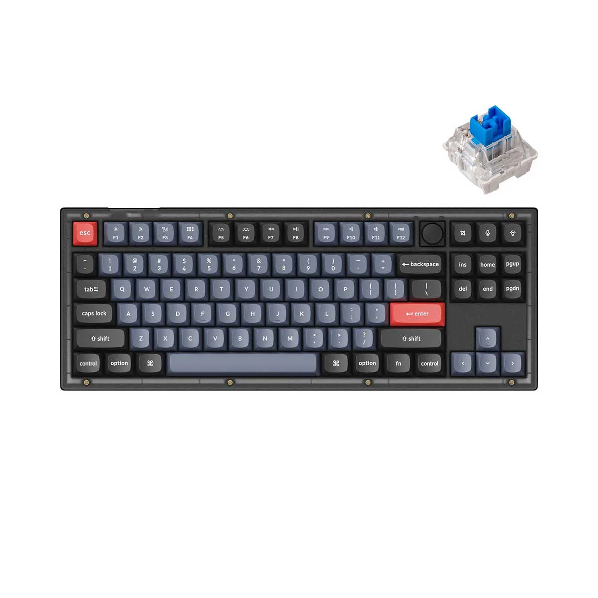 Keychron V3 QMK Fully Assembled Knob RGB Backlight Hot-Swappable TKL Wired Mechanical Keyboard - Frosted Black (K Pro Blue Switch) (V3-C2)