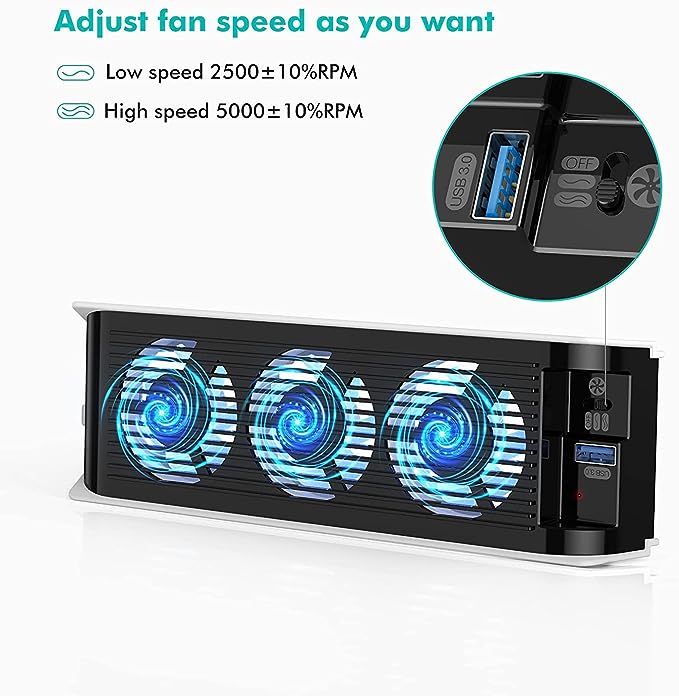 Kiwihome Cooling Fan For PS5 With Led Light (Black) (MT-PX07-BL) - Image 3