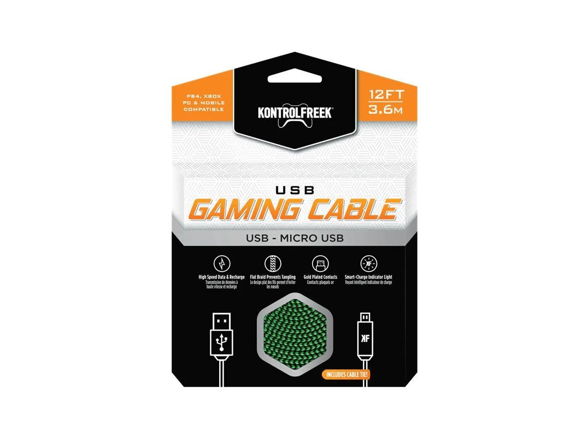 Kontrolfreek 12ft/3.6m Usb 2.0 Gaming Cable Green And Black (4300) - Image 3