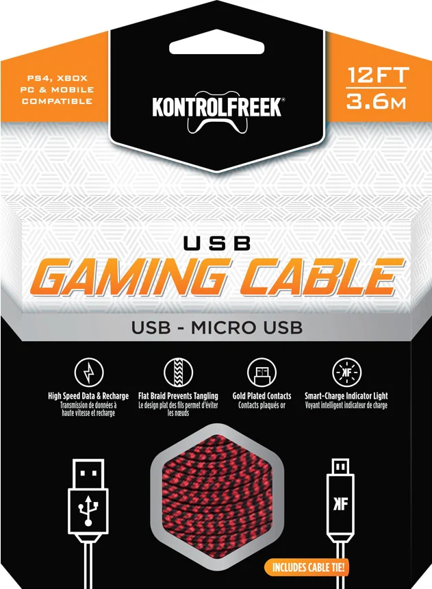 Kontrolfreek 12FT/3.6M USB 2.0 Gaming Cable Red And Black (4300) - Image 5