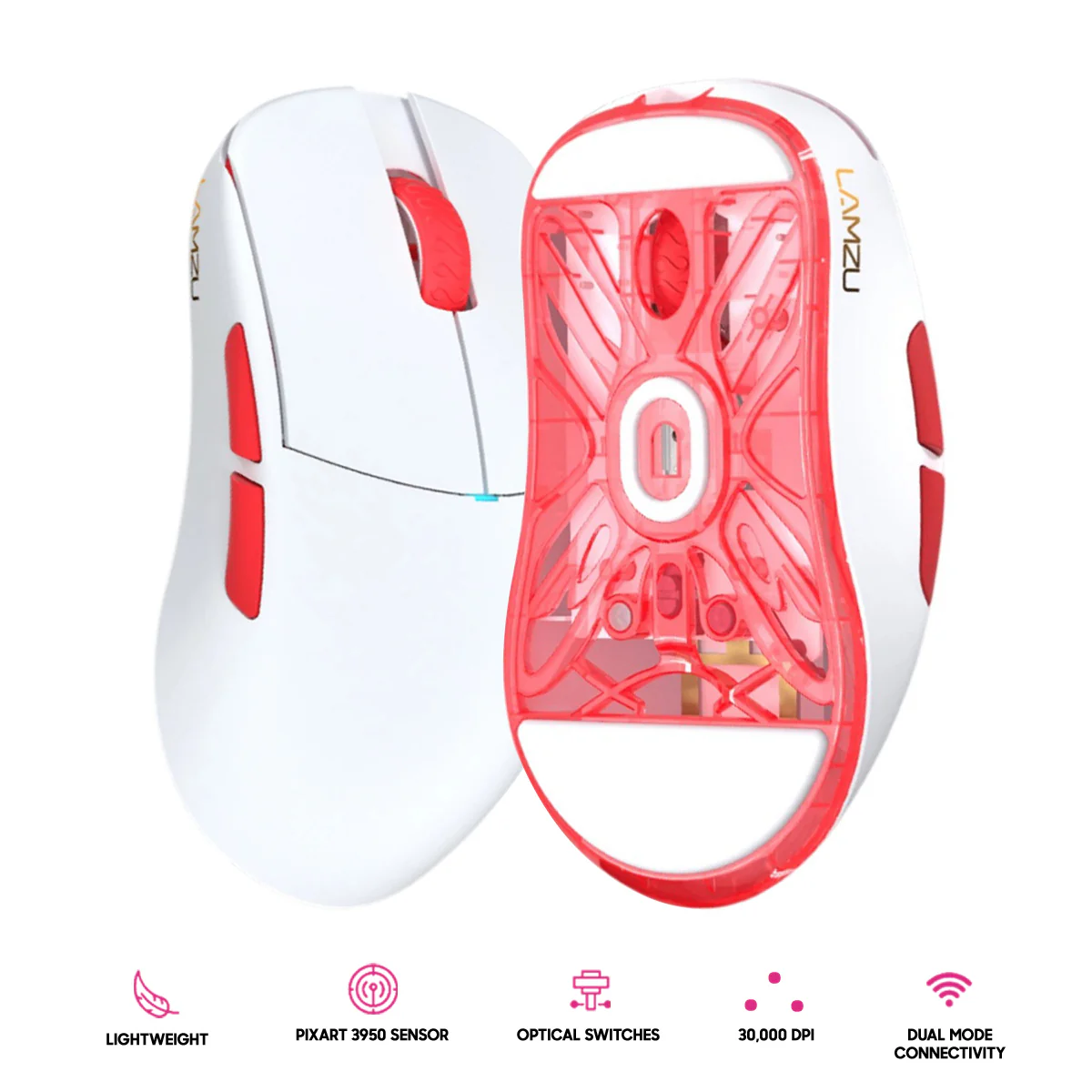 Lamzu Atlantis Mini Champion Edition Superlight Wireless Mouse (Light Pink, Panda White, Red) - Image 11