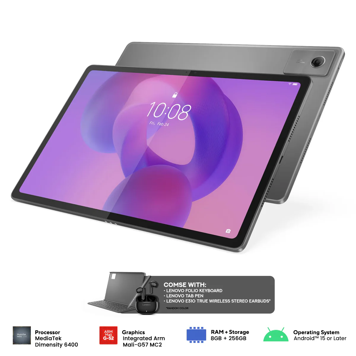 Lenovo Idea Tab Plus ZAGF0151PH 12.1" 2.5K 8GB+256GB 5G Sub-6 GHz (Luna Grey) With Lenovo Folio Keyboard + Lenovo Tab Pen + Lenovo E310 True Wireless Stereo Earbuds