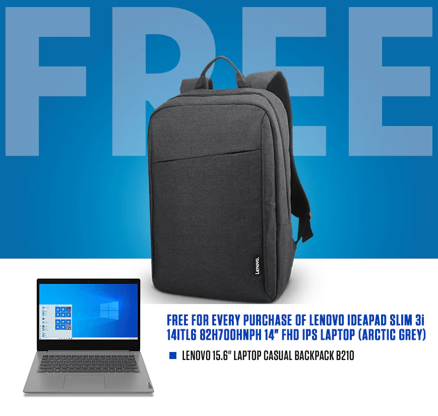 LENOVO IDEAPAD SLIM 3I 14ITL6 82H700HNPH LAPTOP (ARCTIC GREY) | 14" FHD | i5-1135G7 | 8GB DDR4 | 512GB SSD | IRIS XE | WIN10 + LENOVO LAPTOP CASUAL BACKPACK B210 - Image 2