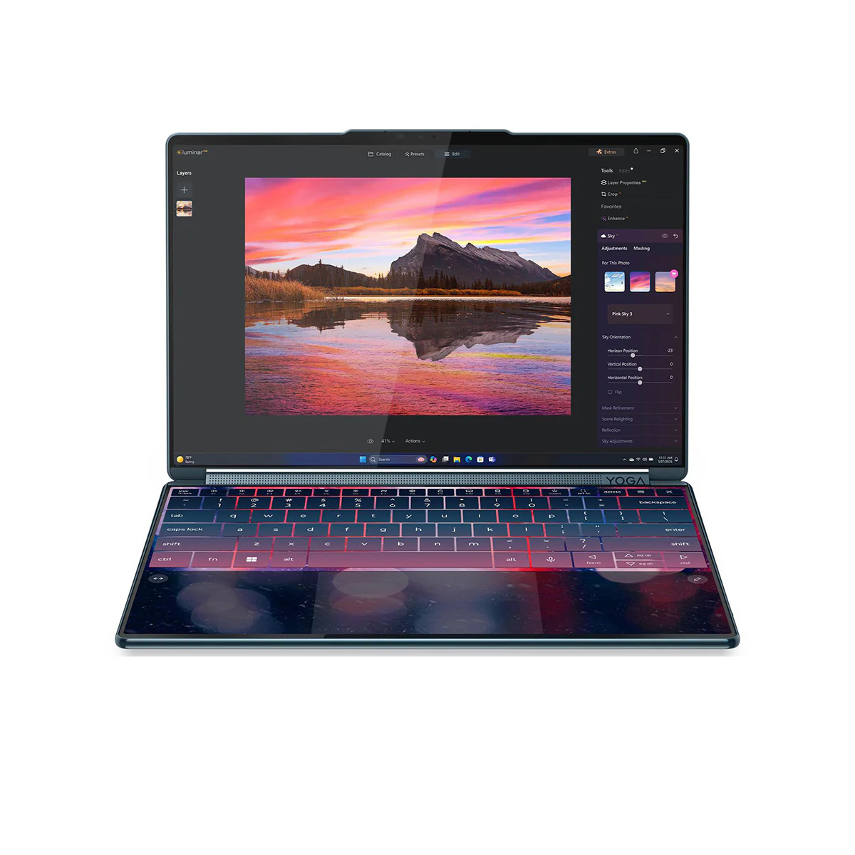 Lenovo Yoga Book 9 14IAH10 83KJ002DPH Laptop (Tidal Teal) | 2x 14" 2.8K WQXGA+ (2880x1800) OLED 120Hz Touch| Core Ultra 9 285H| 32GB RAM| 1TB SSD| Intel Arc| Win 11 Home|Office Home 2024+ 365 Basic+ Yoga Pen + Yoga Sleeve + A4Tech Keypad - Image 4