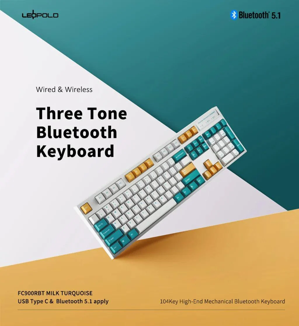 Leopold FC900RBT 104 Keys High-End Mechanical Bluetooth Keyboard (Milk Turquoise) (Brown Switch) (FC900RBTN/EMTPD(Y)) - Image 5