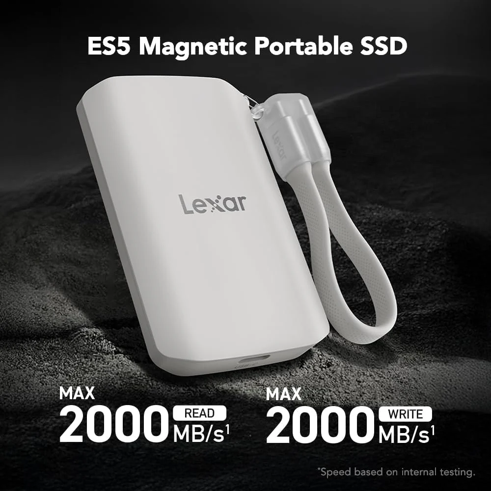Lexar ES5 1TB USB 3.2 Gen 2x2 Type-C Magnetic Portable SSD - Up To 2000MB/s Read & 2000MB/s Write (LES5XXX001T-RNHNG) - Image 2