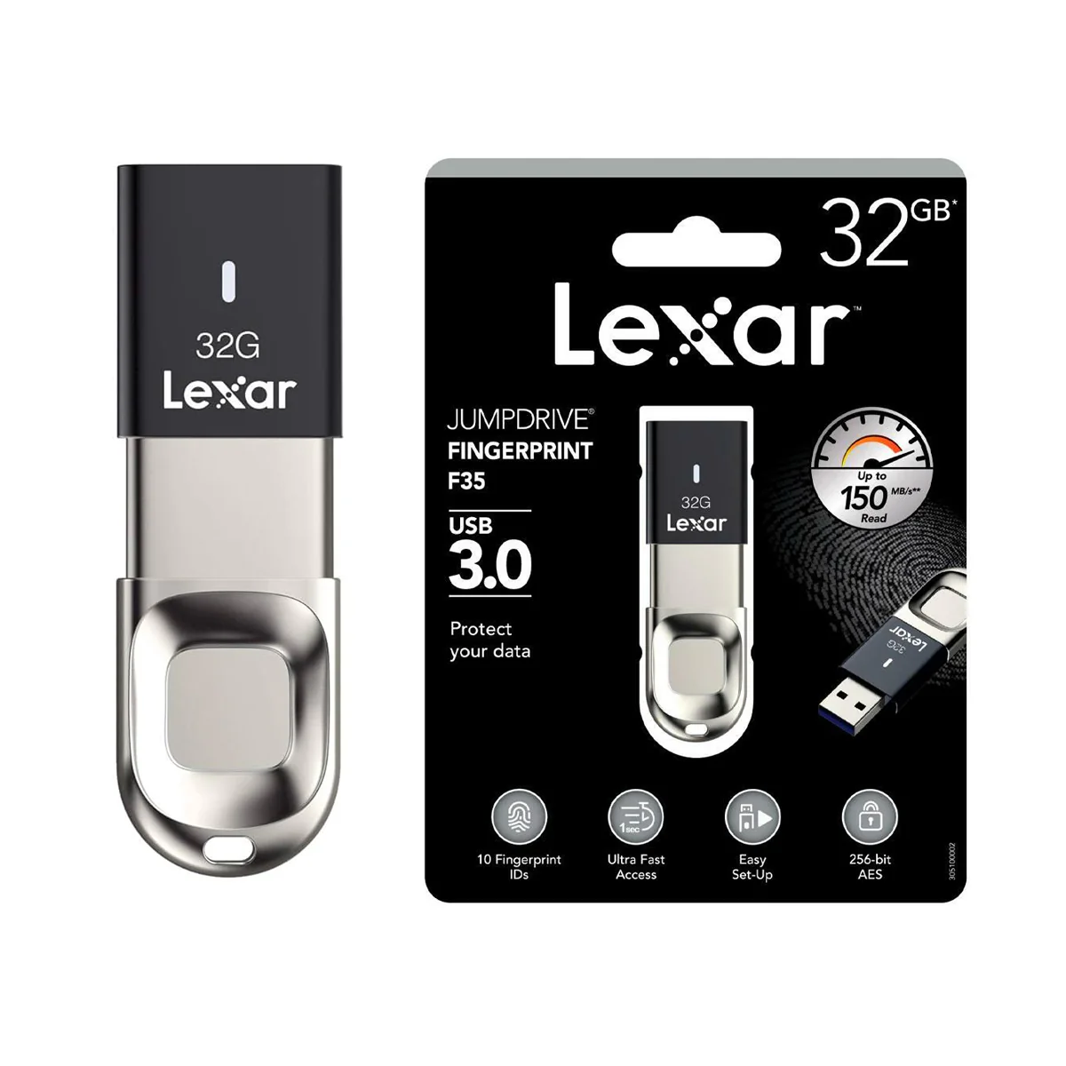 Lexar JumpDrive Fingerprint F35 USB 3.0 Type-A 150MB/s Read Flash Drive (32GB, 64GB) - Image 5