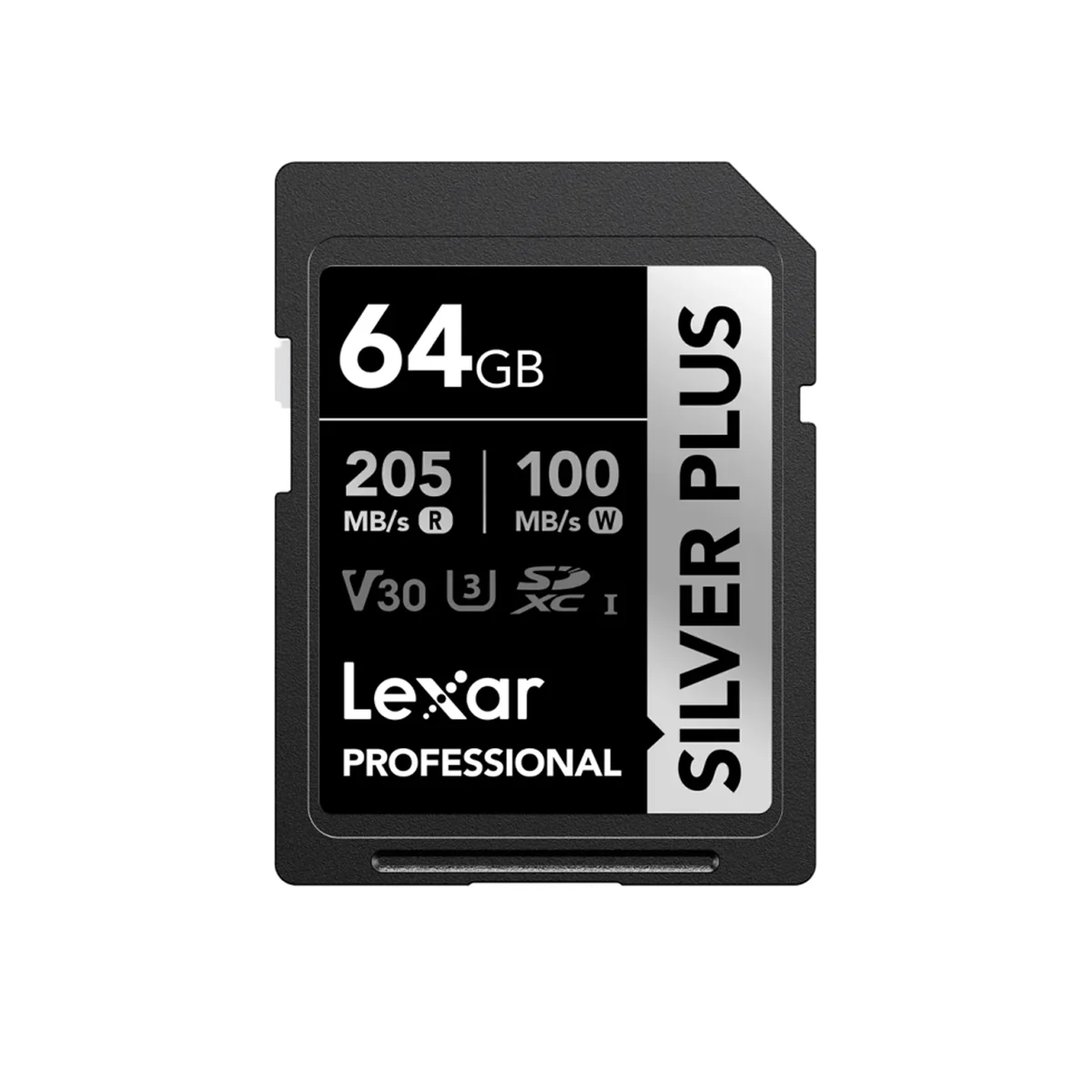 Lexar Professional SILVER PLUS 64GB SDXC UHS-I C10 U3 V30 205MB/s Read 100MB/s Write SD Card (LSDSIPL064G-BNNNG)