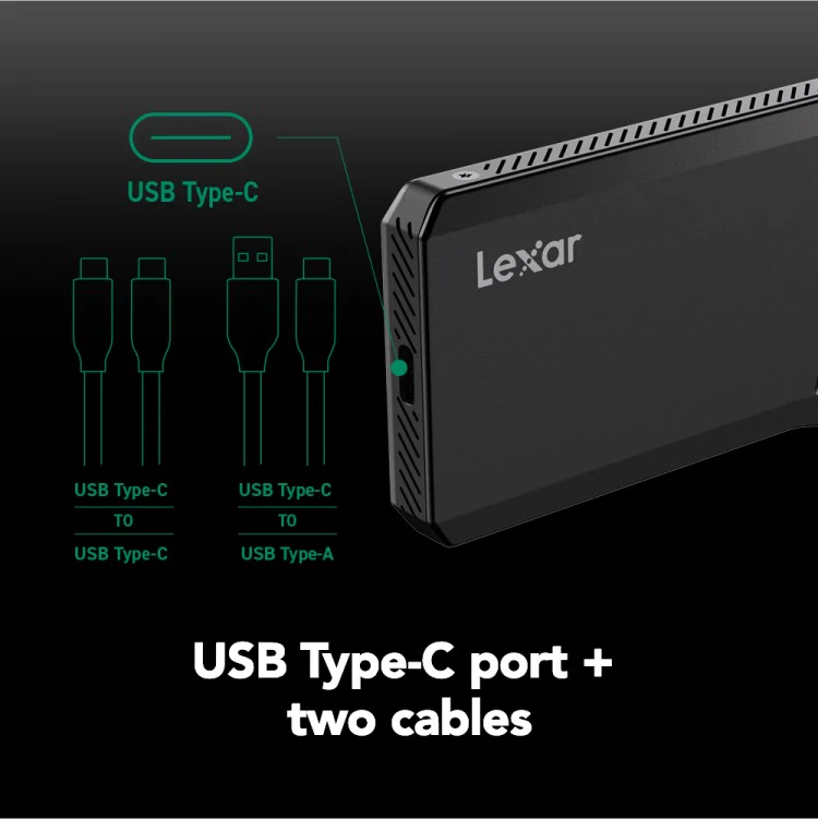 Lexar SL600 USB 3.2 Type-C Portable External SSD (Grey) (1TB, 2TB) - Image 2