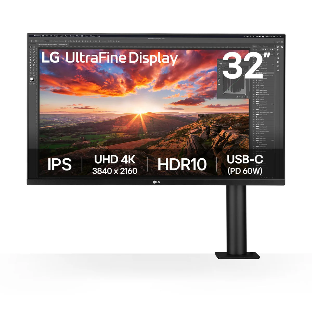 LG 32UN880K-B 31.5" 4K UHD (3840x2160) 60Hz 5ms GTG Ergo IPS USB-C Monitor With C-Clamp, Tilt, Height, Swivel, Pivot Adjustment - Image 16