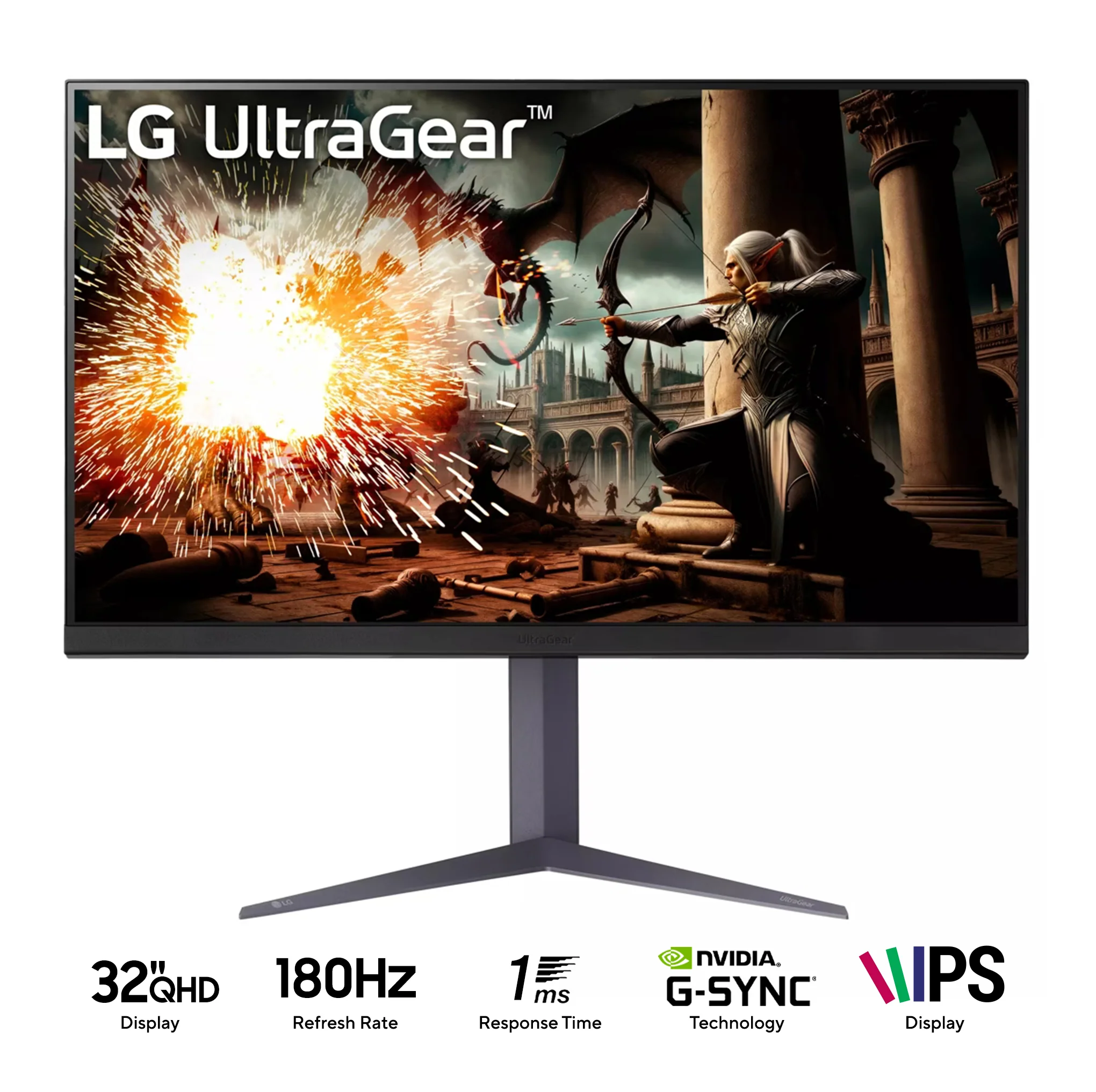 LG UltraGear 32GS75Q-B 32" QHD (2560x1440) 180Hz 1ms GTG G-Sync Compatible DisplayHDR 400 With Height/ Pivot/ Tilt Adjustments IPS Gaming Monitor