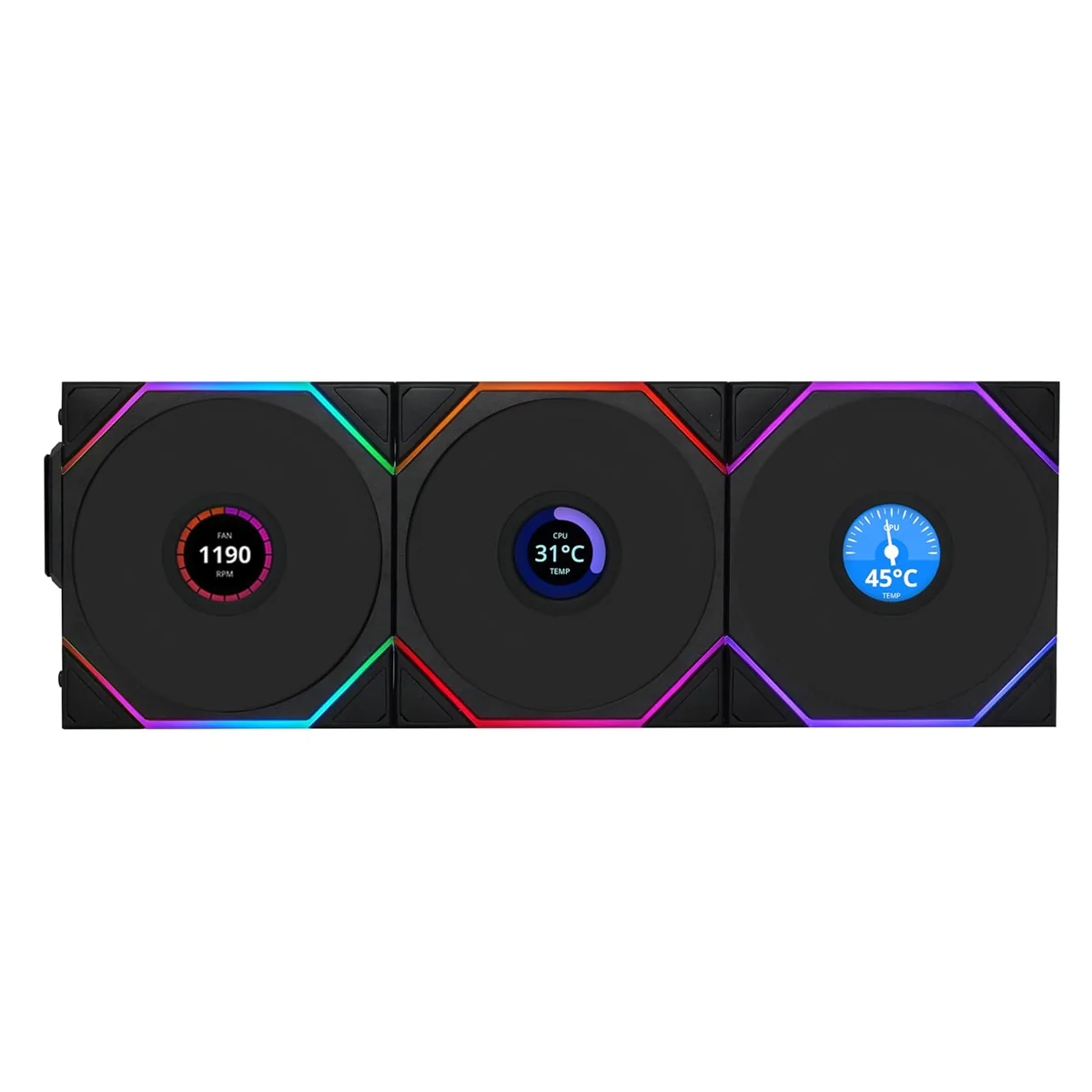 Lian Li Uni Fan TL Wireless LCD 120mm Revolutionary ARGB Triple Fan (Black, White) - Image 2
