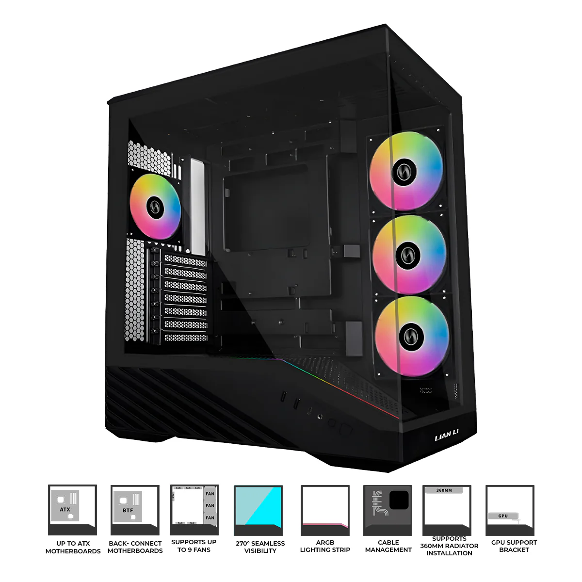 Lian Li Vector V100R Mini Compact MATX PC Case with 4 ARGB Fans (Black)
