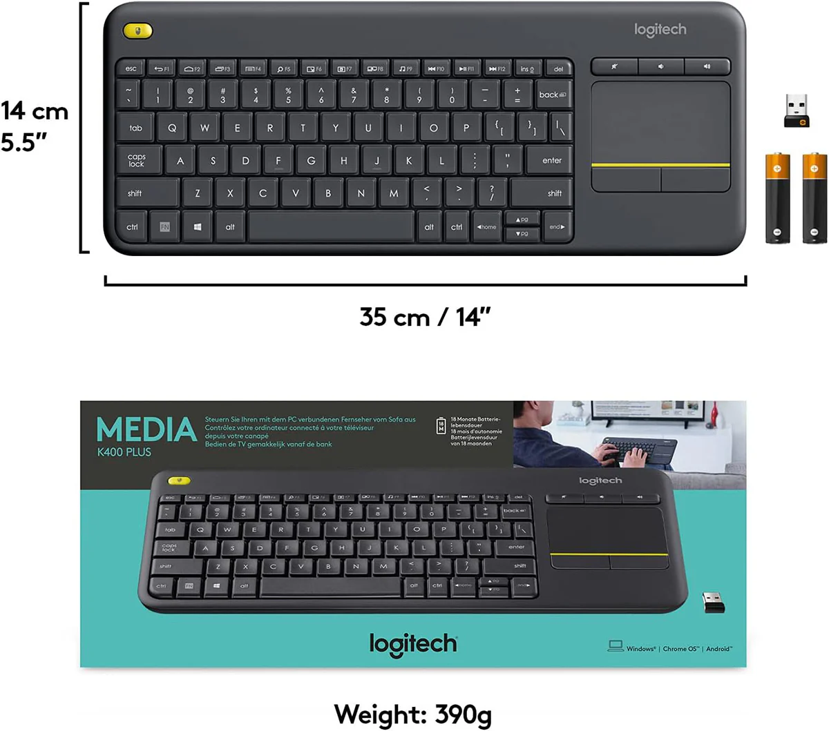 Logitech K400 Plus Tv Wireless Touch Keyboard (Windows/Chrome Os/Android) Black - Image 12