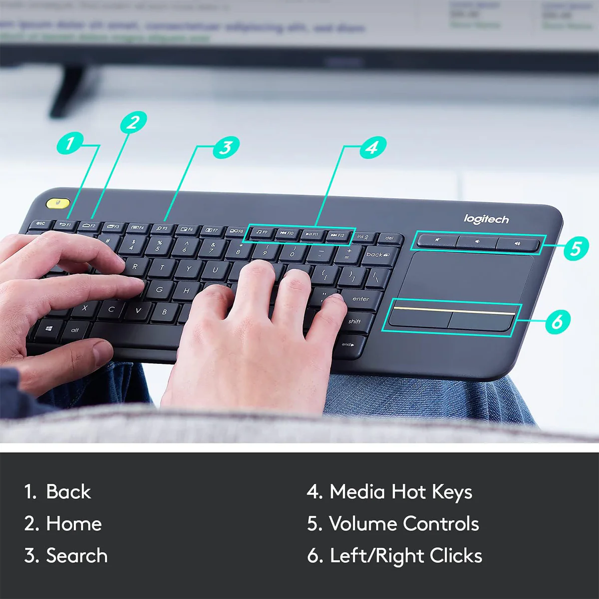 Logitech K400 Plus Tv Wireless Touch Keyboard (Windows/Chrome Os/Android) Black - Image 7