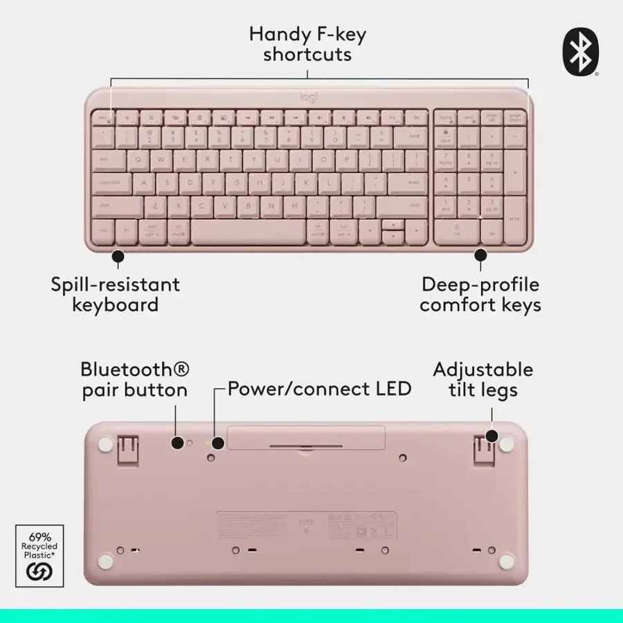 Logitech MK250 Compact Wireless Mouse and Keyboard (Rose) (920-013561) - Image 7