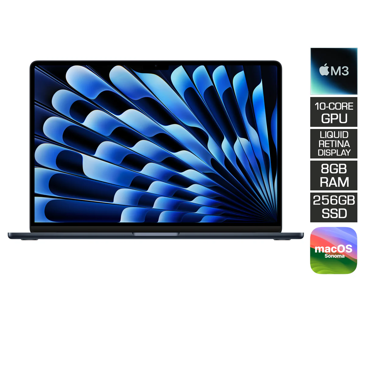 Macbook Air 15" (2024) MRYU3PP/A (Midnight) | M3 Chip | 8-Core CPU | 10-Core GPU | 8GB RAM | 256GB SSD