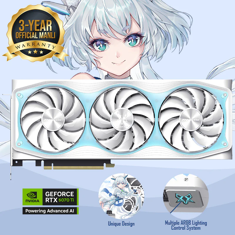 Manli Polar Fox GeForce RTX 5070 TI OC 16GB GDDR7 RGB Triple Cooler Graphics Card (M-N507TIPO/D716G-M3644)