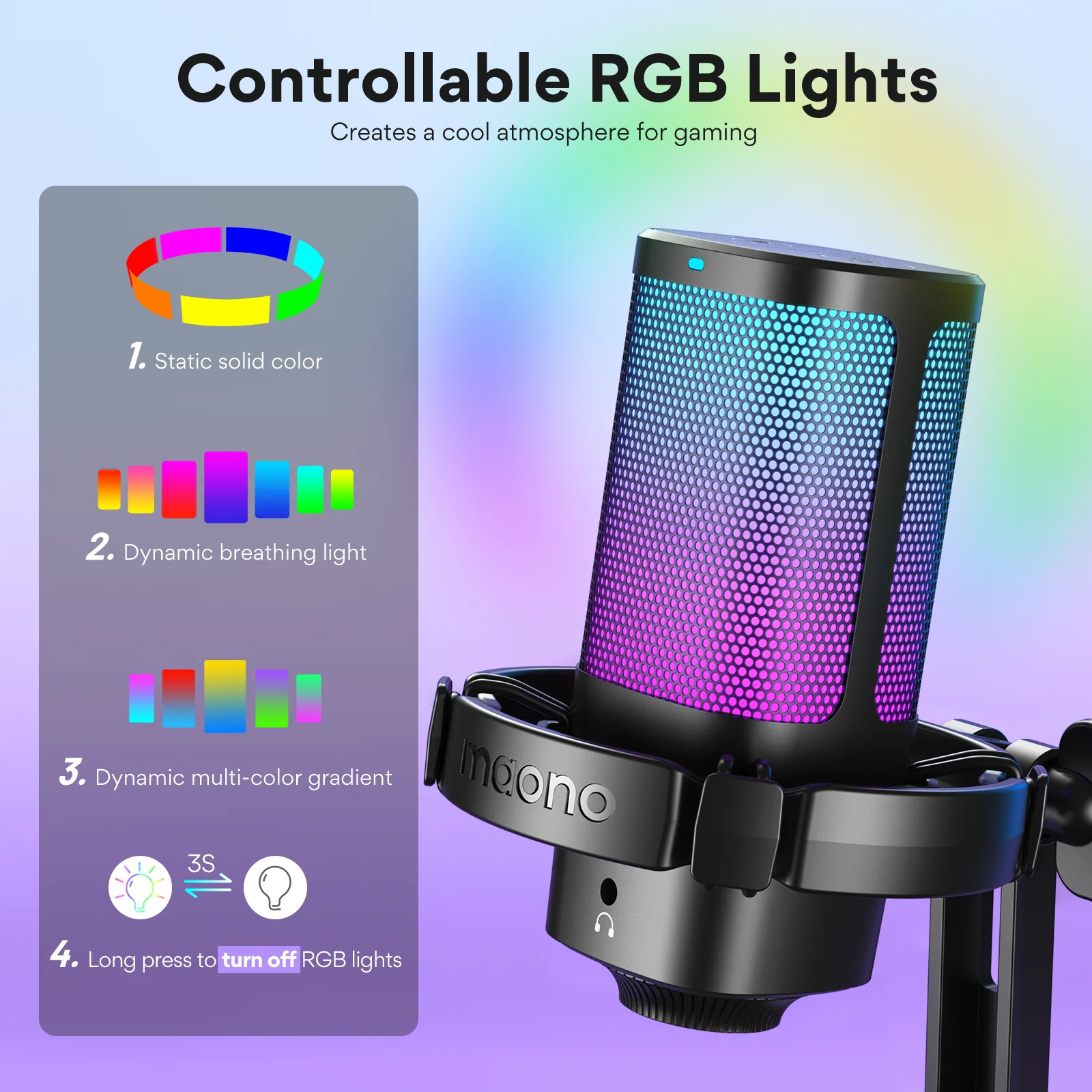 Maono DGM20G USB RGB Gaming Condenser Noise Canceling Microphone (Black, White) - Image 6