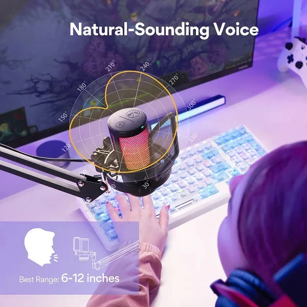 Maono DGM20S Gamerwave Condenser USB Gaming RGB Noise Canceling Microphone With Boom Arm (Black, White) - Image 3
